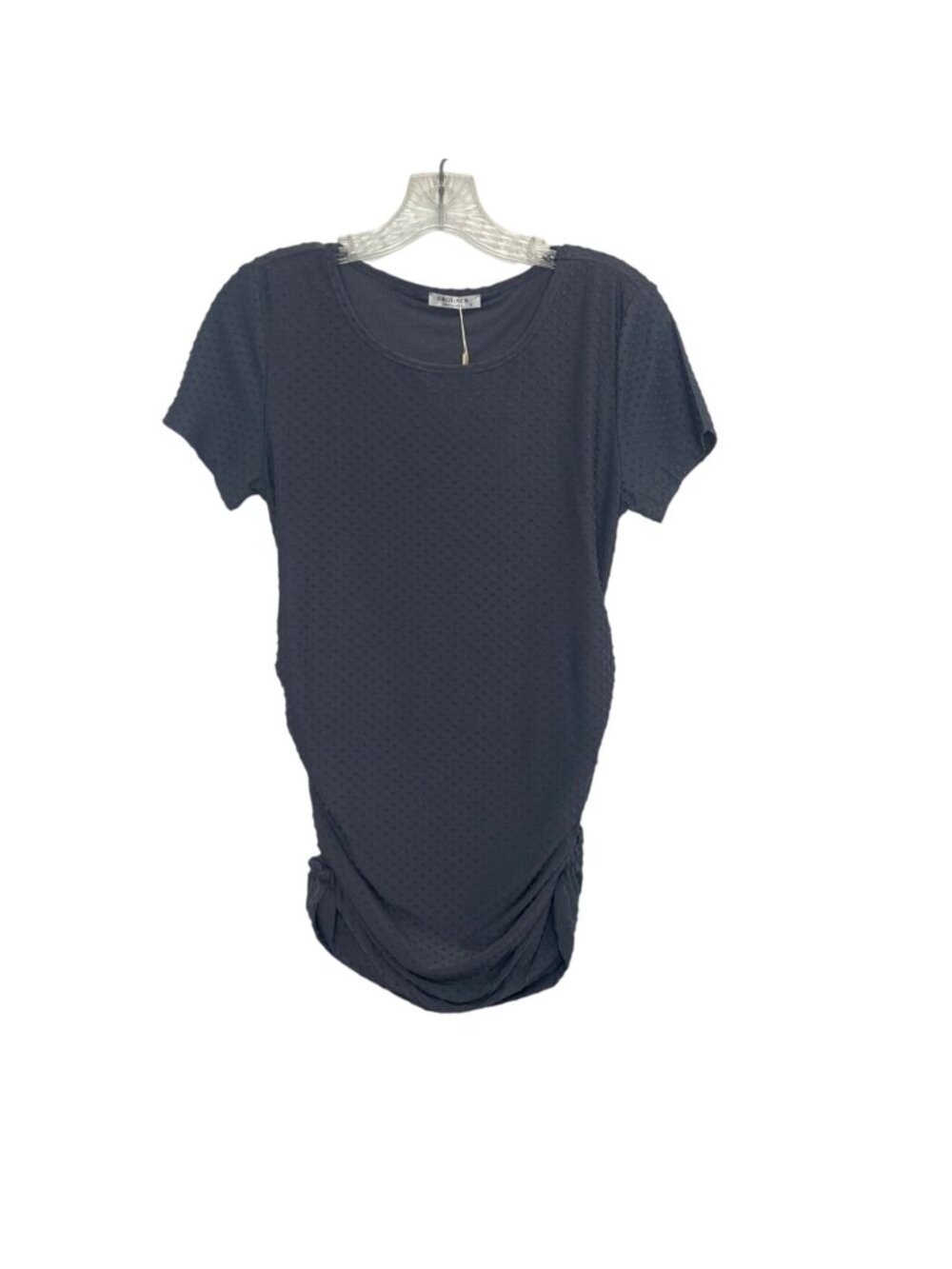 Ekouaer Maternity‎ Shirt Textured Short Sleeve Ruched Small Gray New Summer
